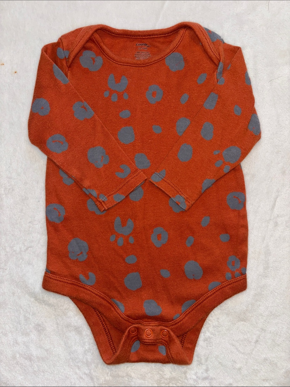 (3 for $10) George Orange & Gray Printed Long-Sleeve Baby One-Piece bodysuit